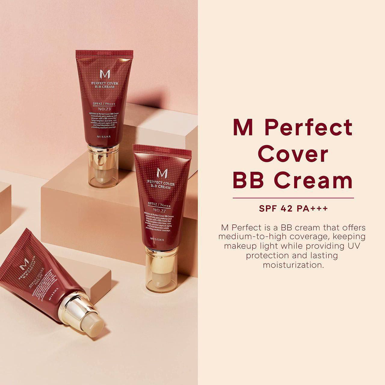 Missha : M Perfect Cover BB Cream   بی بی کرم پرفکت کاور میشا   ✅حجم : 50 میل  تاریخ  ۸/۲۰۲۷   شماره ۲۳